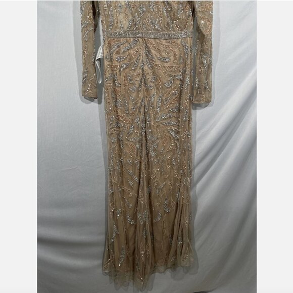 NWT $598 Mac Duggal [ 10 ] Beaded Long Sleeve Evening Gown in Mocha‎ #Q755 - Picture 15 of 15